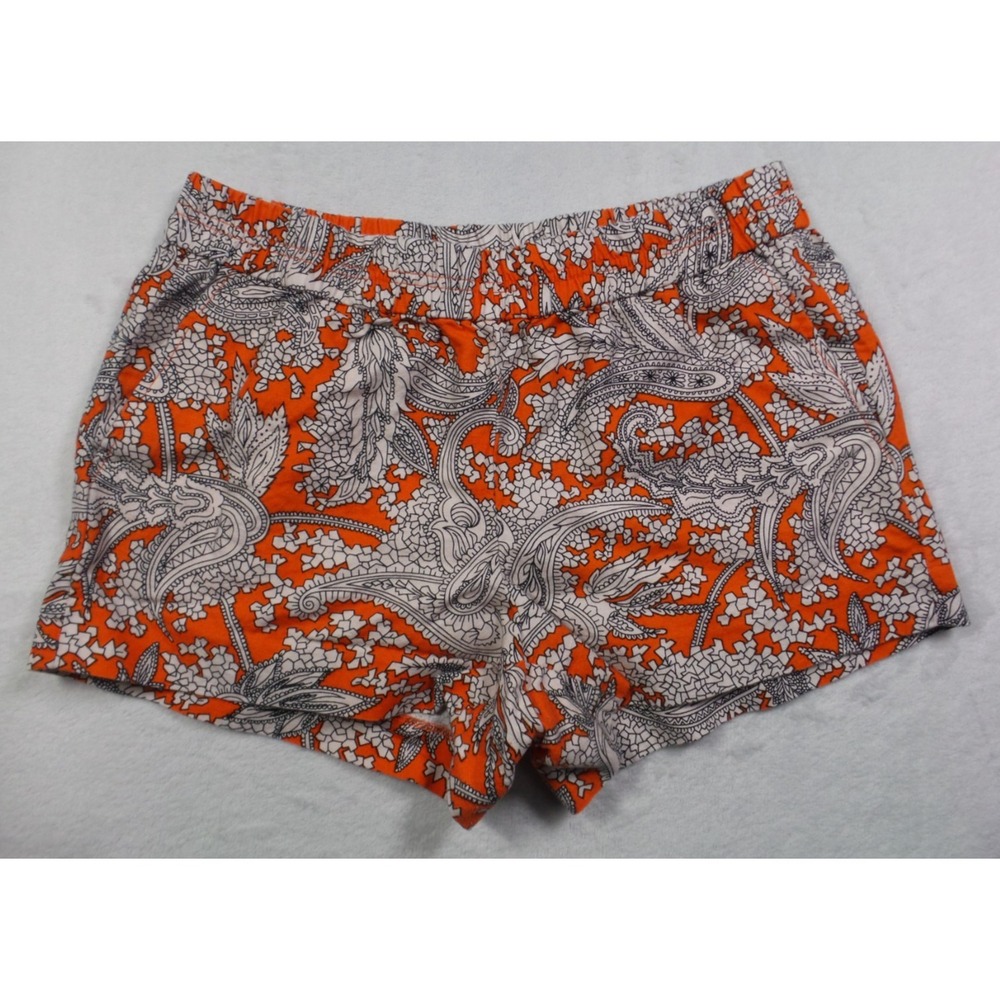 J Crew Shorts Womens Size 8 Orange Chino Printed Boardwalk Pull-On Linen